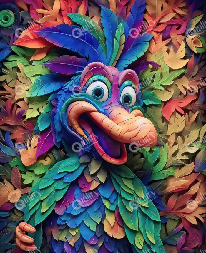 3D kuş ve renkli yapraklar poster duvar kağıdı