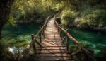 Ormanda derenin üzerinde köprü
