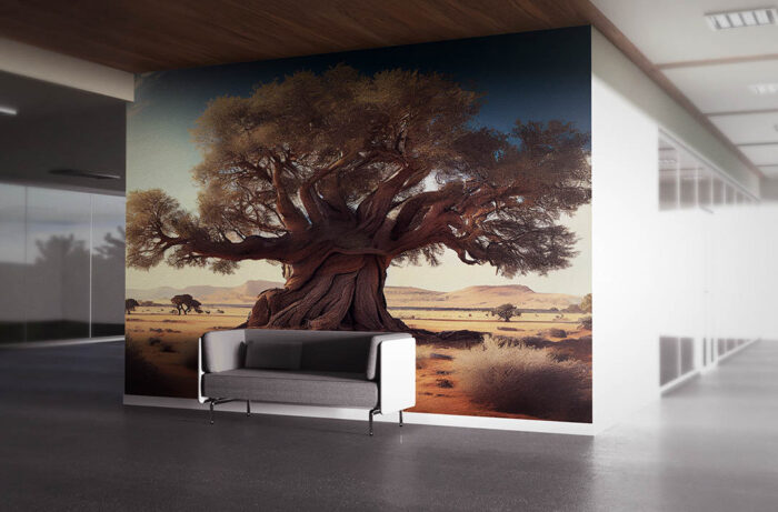 Afrika Savan Manzarası - Yaşlı Ağaç poster