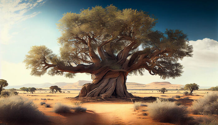 Afrika Savan Manzarası - Yaşlı Ağaç poster