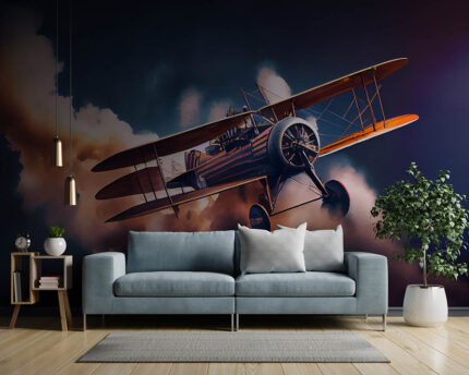 Mavi Gökyüzünde Uçan Pervaneli Uçak poster