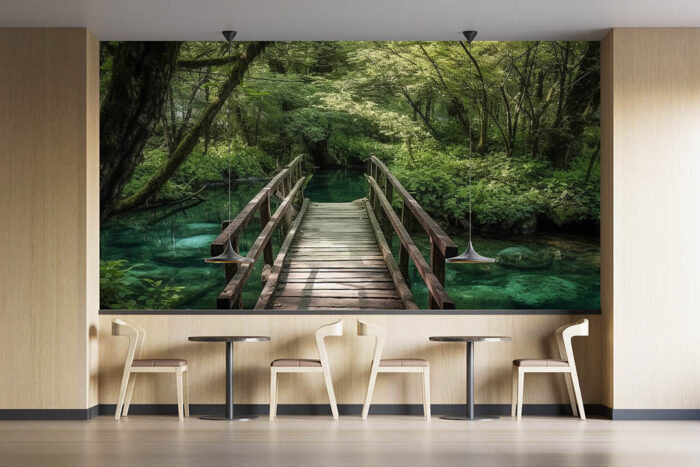 Orman İçinde Akan Nehir ve Köprü poster