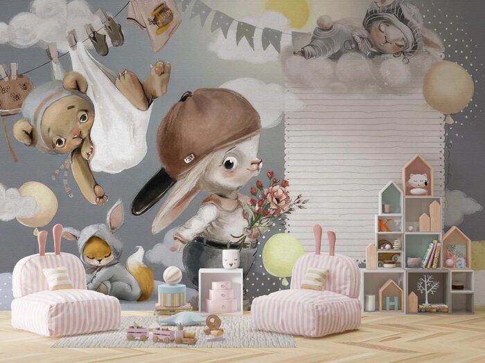 çocuk-odası-tavşanlı-zemin-poster-duvar-kağıdı