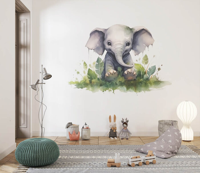 Çimene oturmuş yavru fil poster duvar kağıdı