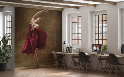 Flamenko dansı yapan bordo elbiseli kadın poster duvar kağıdı