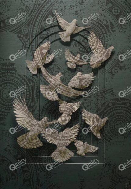 Desenler içinde uçan güvercinler poster duvar kağıdı