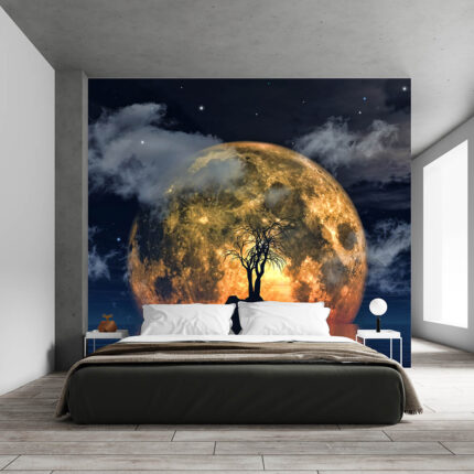 Gece, ay ve ağaç poster duvar kağıdı