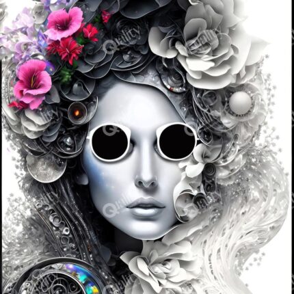 Gözlüklü kadın ve çiçeklerden saç poster duvar kağıdı