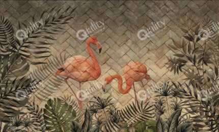 Hasır desende flamingolar poster duvar kağıdı