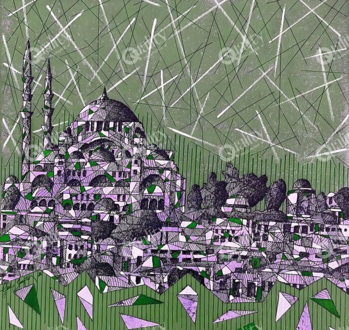İstanbul'da cami patchwork poster duvar kağıdı