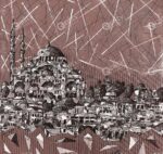 İstanbul'da cami patchwork poster duvar kağıdı