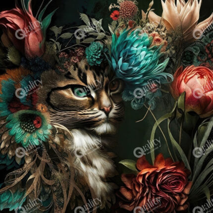 Çiçeklerin içine saklanmış kedi poster duvar kağıdı