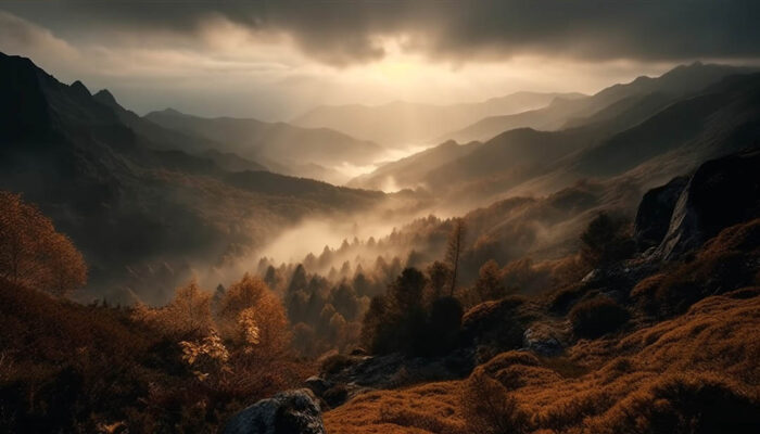 Günbatımı Dağ Manzarası - Doğa poster