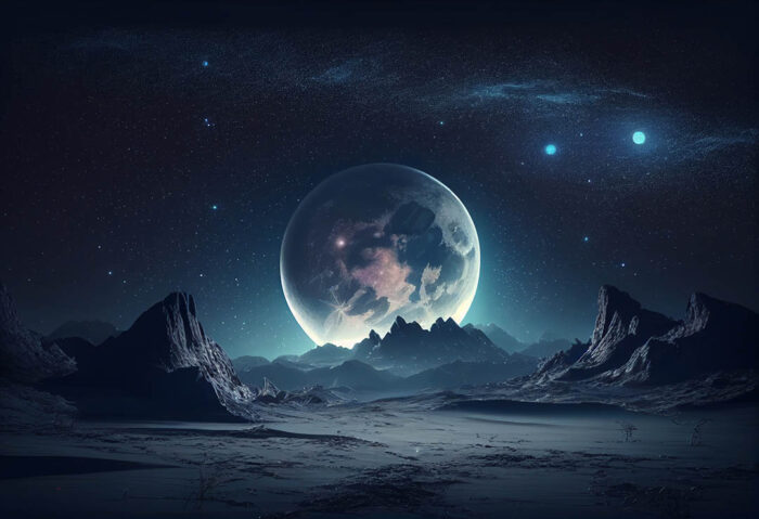 Fantastik Gece Yıldızlı Gökyüzü ve Dolunay poster
