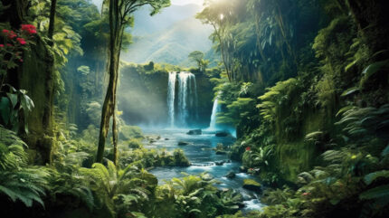 Yağlıboya Tropikal Orman ve Şelale poster