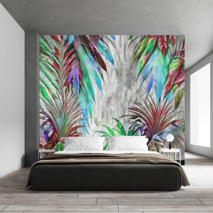 Renkli palmiye yapraklarından desen poster duvar kağıdı