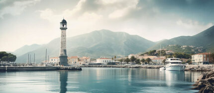 Dağ Manzaralı Akdeniz Limanı poster