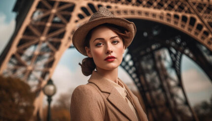 Eyfel kulesinde vintage kadın fotoğrafı