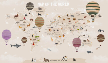 Dünya haritası ve balonlar poster duvar kağıdı