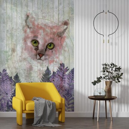 Yapraklar ve kedi silueti poster duvar kağıdı