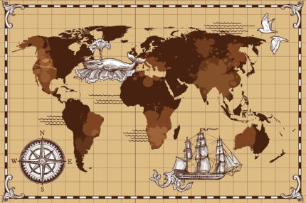 Dünya ve denizler haritası poster duvar kağıdı