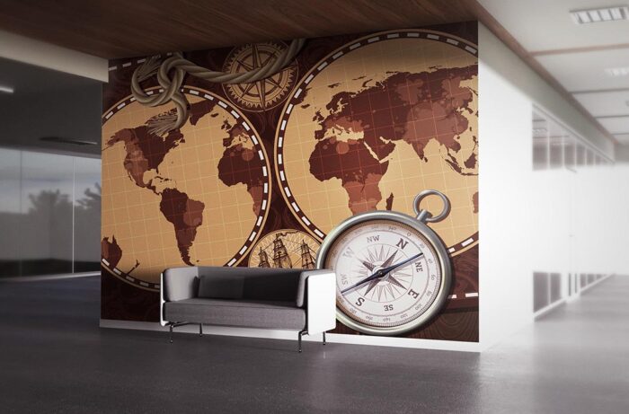 Pusulalı dünya haritası poster duvar kağıdı