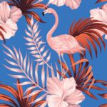 Mavi zeminde flamingo desen poster duvar kağıdı