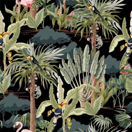 Tropikal orman ve hayvanlar poster duvar kağıdı